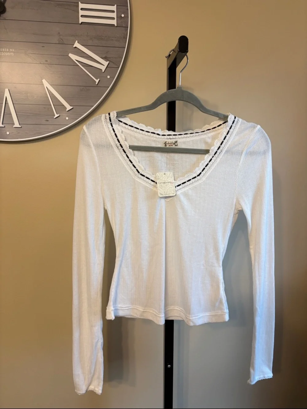 NWT Free People Ribbed V-Neck Long Sleeve Top